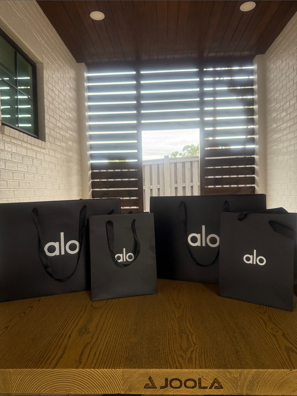 Set of 4- 2 large 2 small. Alo Branded Black Shopping Bags - Set